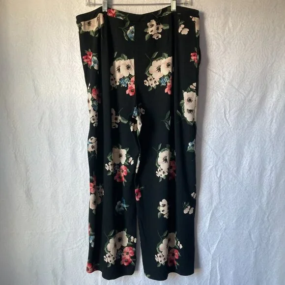 NWT J. Jill Wearever Collection Black Floral Pants Wide Leg Cropped Size Large - Picture 5 of 13